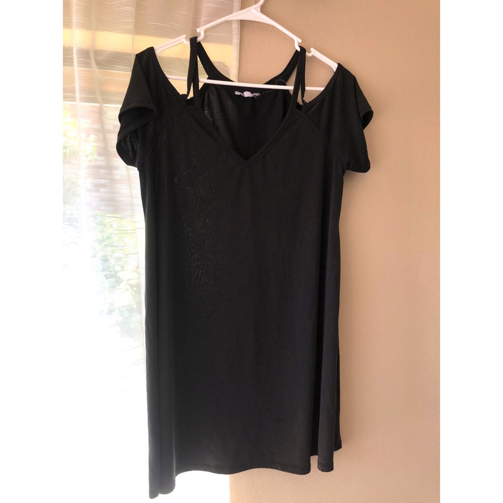 Socialite black Tshirt dress with neckline detail